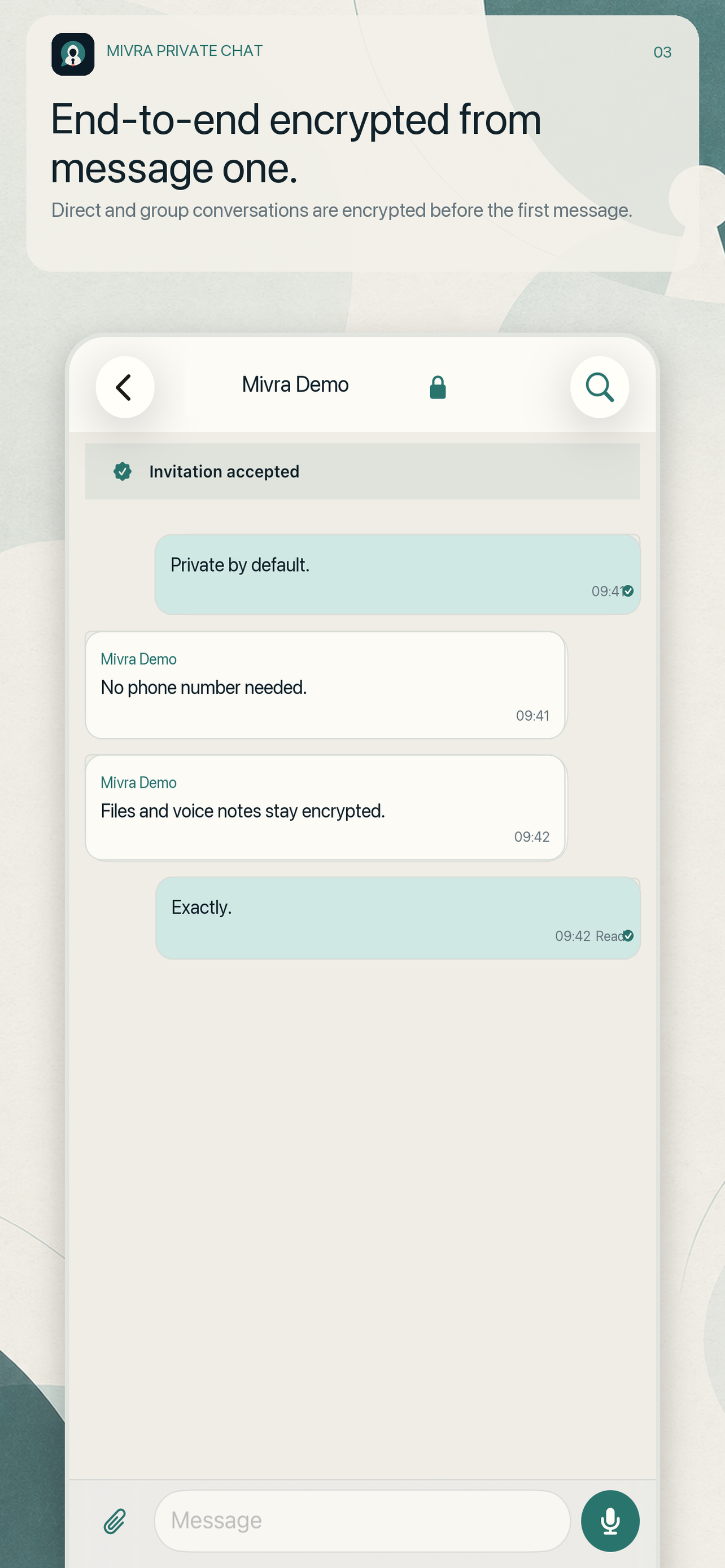 A Mivra conversation encrypted from the first message